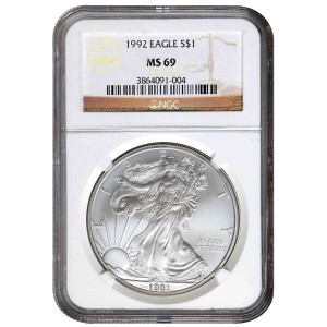1992 American Silver Eagle NGC MS69